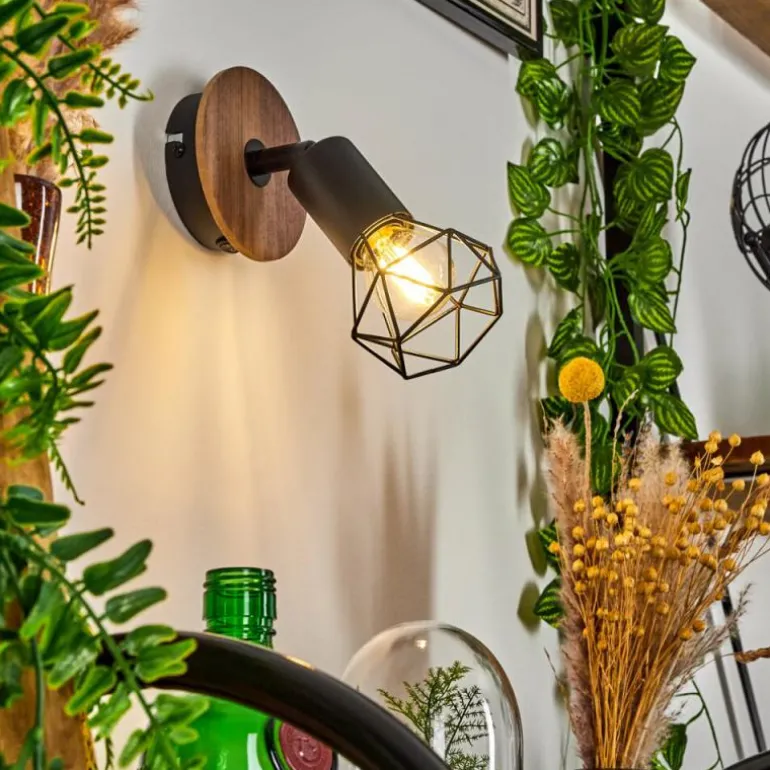 Applique murale Baripada Bois foncé, Noir, 1 lumière