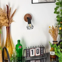 Applique murale Baripada Bois foncé, Noir, 1 lumière