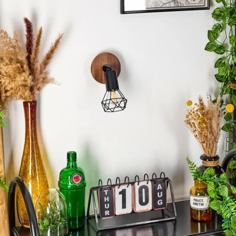 Applique murale Baripada Bois foncé, Noir, 1 lumière