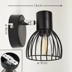 Applique murale Bolderslev Chrome, Noir, 1 lumière