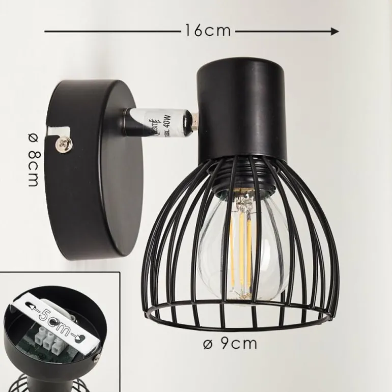 Applique murale Bolderslev Chrome, Noir, 1 lumière