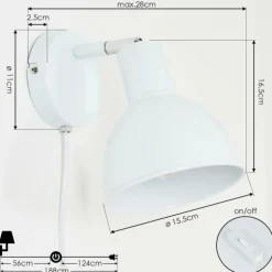 Applique murale Caney Chrome, Blanc, 1 lumière