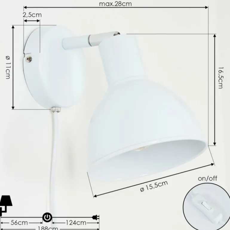 Applique murale Caney Chrome, Blanc, 1 lumière