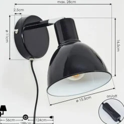 Applique murale Caney Chrome, Noir, 1 lumière