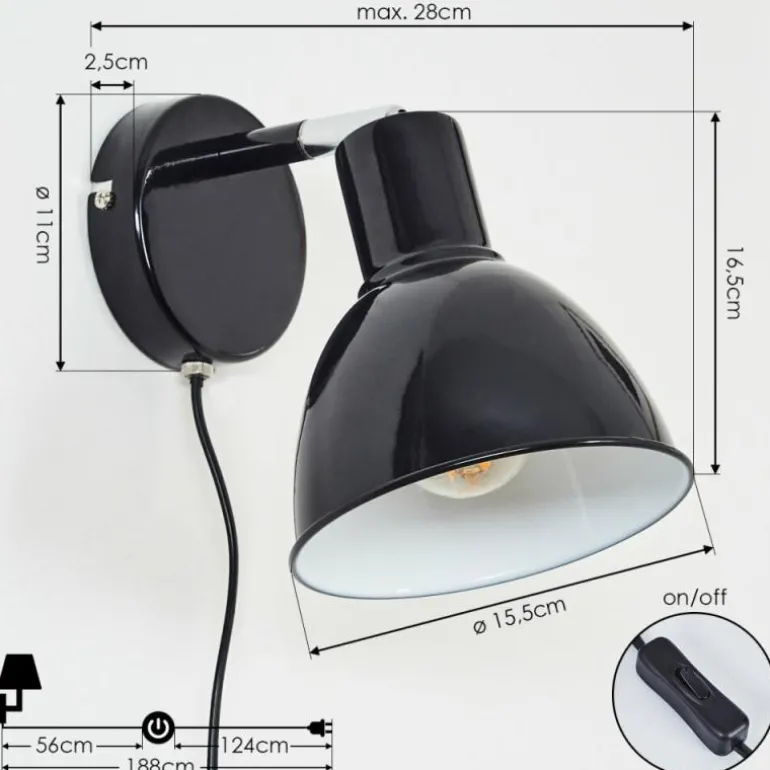 Applique murale Caney Chrome, Noir, 1 lumière