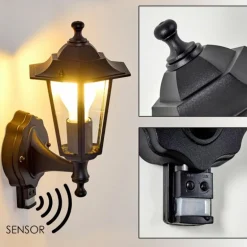 Applique murale d'extérieur Valtimo Noir, 1 lumière, Détecteur de mouvement