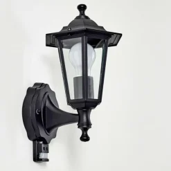 Applique murale d'extérieur Valtimo Noir, 1 lumière, Détecteur de mouvement