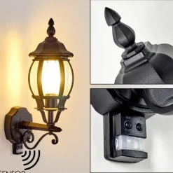 Applique murale d'extérieur Lentua Noir, 1 lumière, Détecteur de mouvement