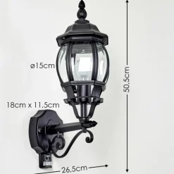 Applique murale d'extérieur Lentua Noir, 1 lumière, Détecteur de mouvement