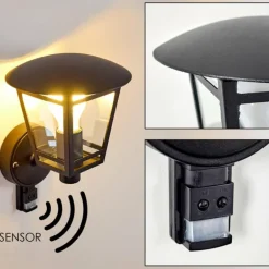 Applique murale d'extérieur Siera Noir, 1 lumière, Détecteur de mouvement