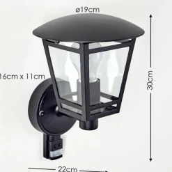 Applique murale d'extérieur Siera Noir, 1 lumière, Détecteur de mouvement