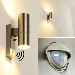 Applique murale d'extérieur Brachy Acier inoxydable, 2 lumières, Détecteur de mouvement