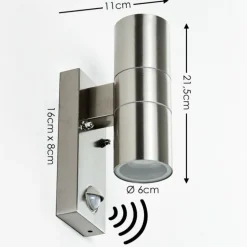Applique murale d'extérieur Brachy Acier inoxydable, 2 lumières, Détecteur de mouvement