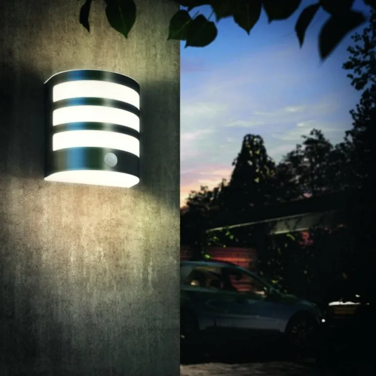 Applique murale d'extérieur Philips Calgary LED Acier inoxydable, 1 lumière, Détecteur de mouvement