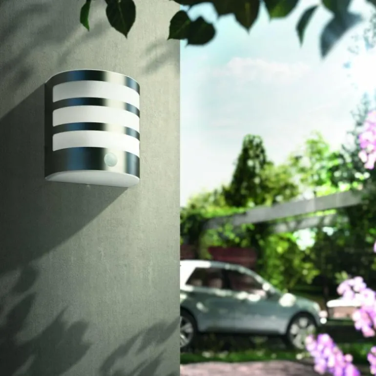 Applique murale d'extérieur Philips Calgary LED Acier inoxydable, 1 lumière, Détecteur de mouvement