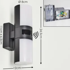 Applique murale d'extérieur Baulund LED Anthracite, 1 lumière, Détecteur de mouvement