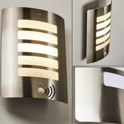 Applique murale d'extérieur Alslev Acier inoxydable, 1 lumière, Détecteur de mouvement