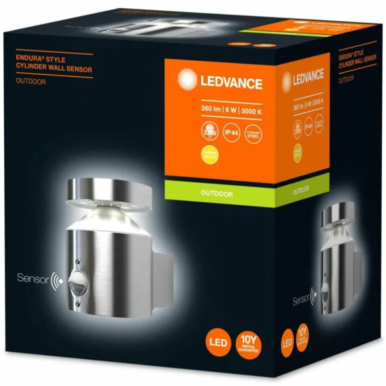 Applique murale d'extérieur LEDVANCE ENDURA Acier inoxydable, 1 lumière, Détecteur de mouvement