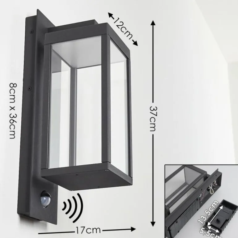 Applique murale d'extérieur Faroer LED Anthracite, 1 lumière, Détecteur de mouvement