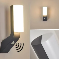 Applique murale d'extérieur Porus LED Anthracite, 1 lumière, Détecteur de mouvement