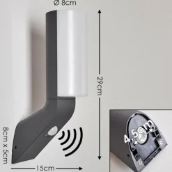 Applique murale d'extérieur Porus LED Anthracite, 1 lumière, Détecteur de mouvement