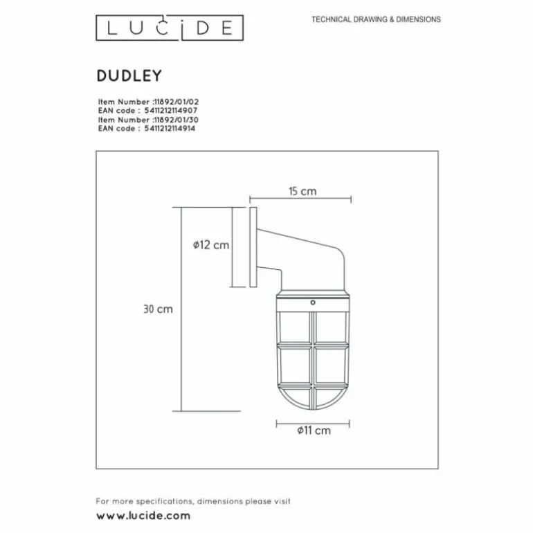 Applique murale d'extérieur Lucide DUDLEY Or, Laiton, 1 lumière