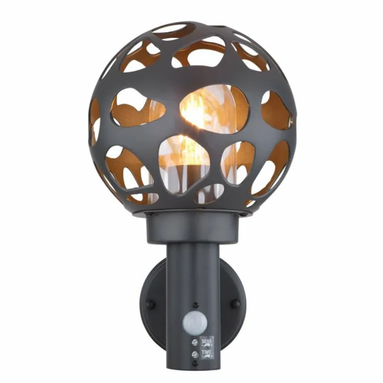 Applique murale d'extérieur Globo HILARIO Anthracite, 1 lumière, Détecteur de mouvement