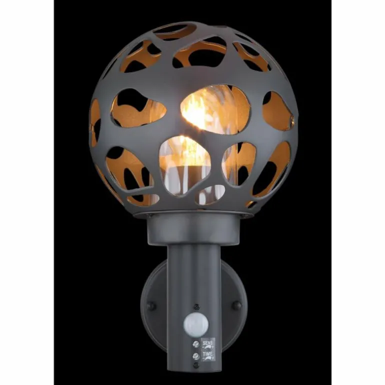 Applique murale d'extérieur Globo HILARIO Anthracite, 1 lumière, Détecteur de mouvement