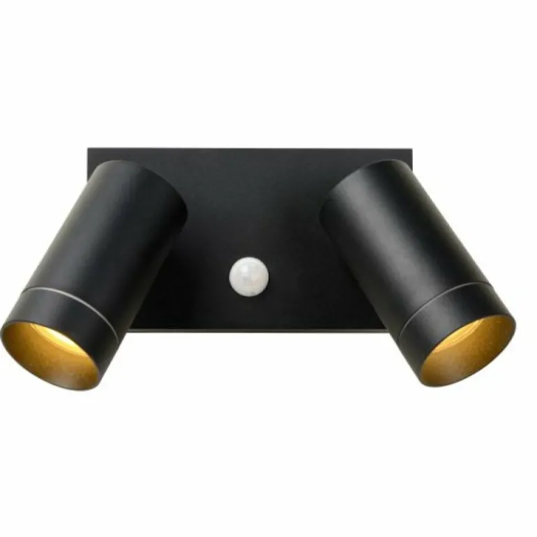 Applique murale d'extérieur Lucide TAYLOR Noir, 2 lumières, Détecteur de mouvement