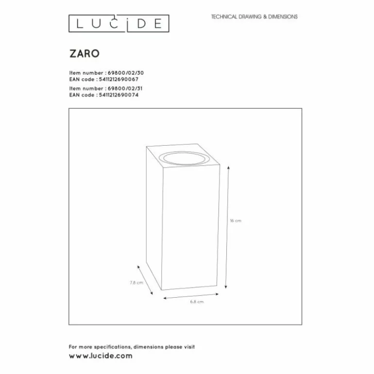 Applique murale d'extérieur Lucide ZARO Noir, 2 lumières