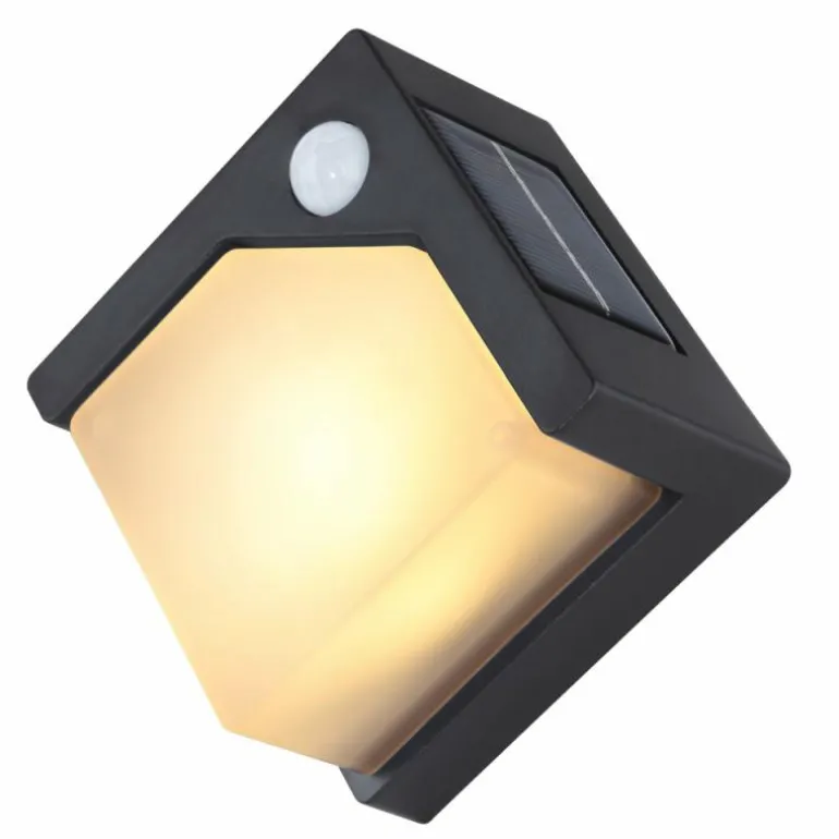 Applique murale d'extérieur Globo Solar LED Noir, 8 lumières, Détecteur de mouvement