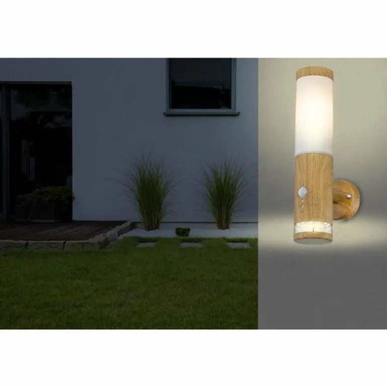 Applique murale d'extérieur Globo JAICY Bois foncé, 1 lumière, Détecteur de mouvement