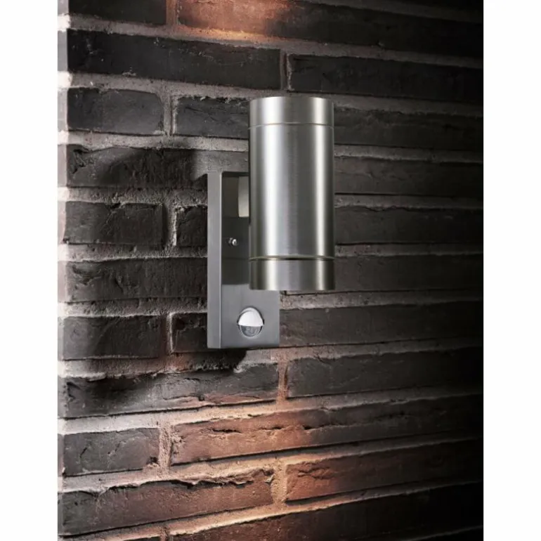 Applique murale d'extérieur Nordlux TIN Argenté, 2 lumières, Détecteur de mouvement