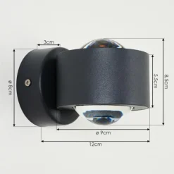 Applique murale d'extérieur Andersro LED Noir, 2 lumières