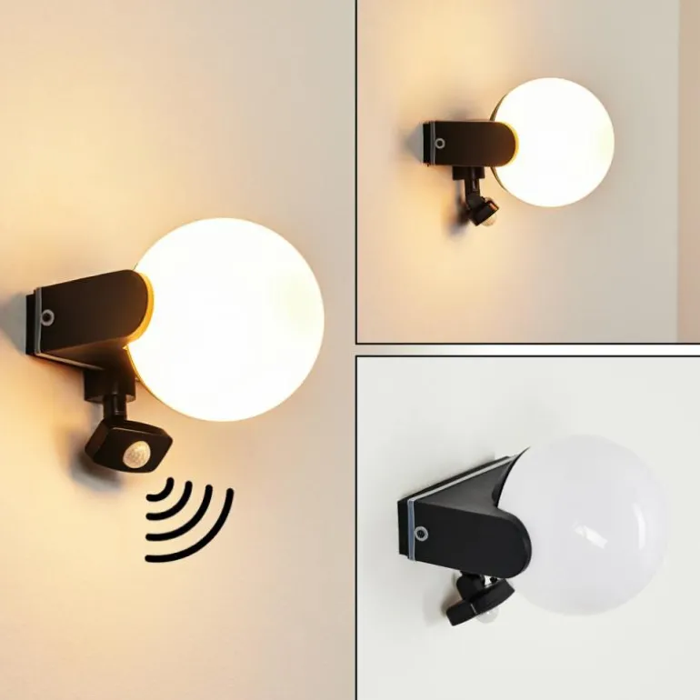 Applique murale d'extérieur Kalfhaga Noir, Blanc, 1 lumière, Détecteur de mouvement