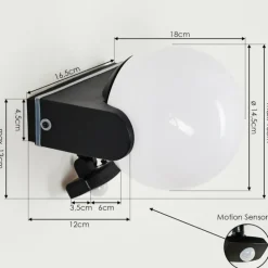 Applique murale d'extérieur Kalfhaga Noir, Blanc, 1 lumière, Détecteur de mouvement