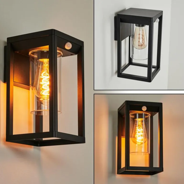 Applique murale d'extérieur Leset Noir, 1 lumière, Détecteur de mouvement