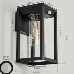 Applique murale d'extérieur Leset Noir, 1 lumière, Détecteur de mouvement