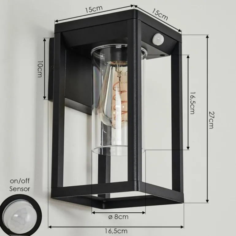 Applique murale d'extérieur Leset Noir, 1 lumière, Détecteur de mouvement