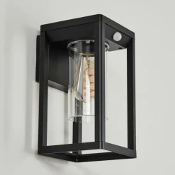 Applique murale d'extérieur Leset Noir, 1 lumière, Détecteur de mouvement