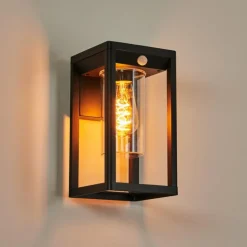 Applique murale d'extérieur Leset Noir, 1 lumière, Détecteur de mouvement