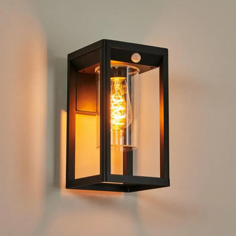 Applique murale d'extérieur Leset Noir, 1 lumière, Détecteur de mouvement