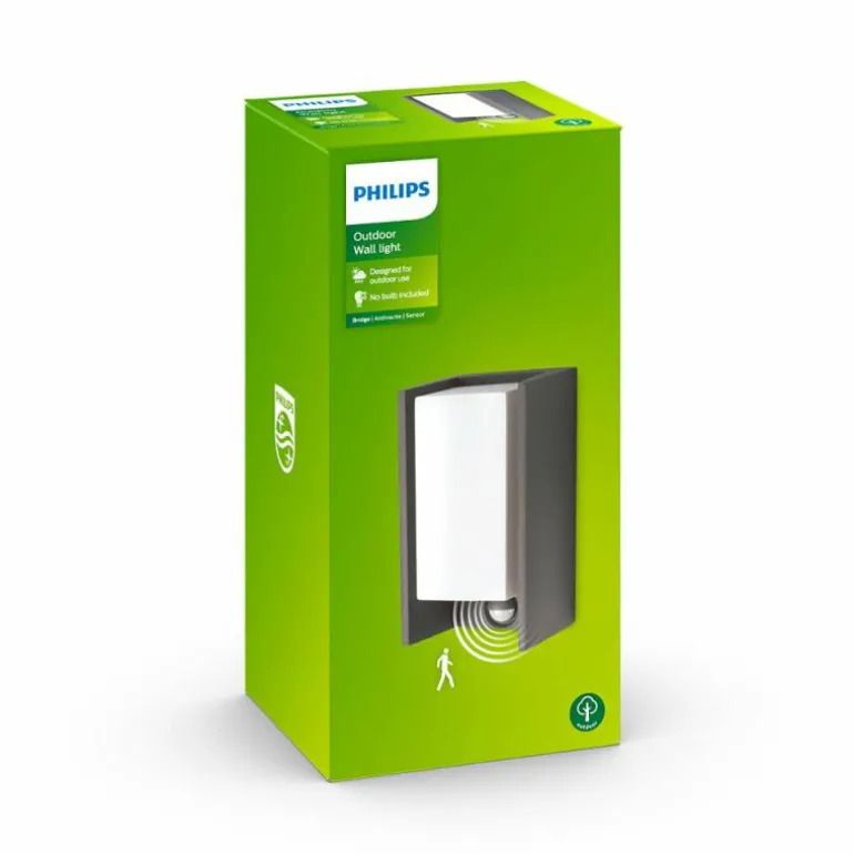 Applique murale d'extérieur Philips myGarden Bridge Anthracite, 1 lumière, Détecteur de mouvement