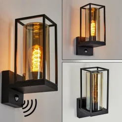 Applique murale d'extérieur Palanga Noir, 1 lumière, Détecteur de mouvement