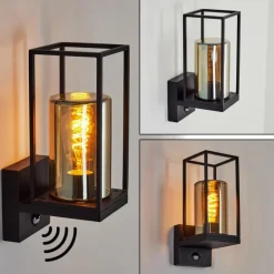 Applique murale d'extérieur Palanga Noir, 1 lumière, Détecteur de mouvement