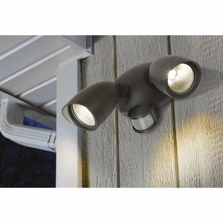 Applique murale d'extérieur Lutec SHRIMP LED Noir, 2 lumières, Détecteur de mouvement