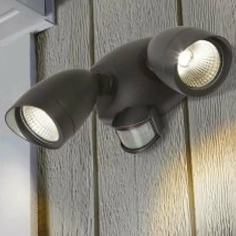 Applique murale d'extérieur Lutec SHRIMP LED Noir, 2 lumières, Détecteur de mouvement