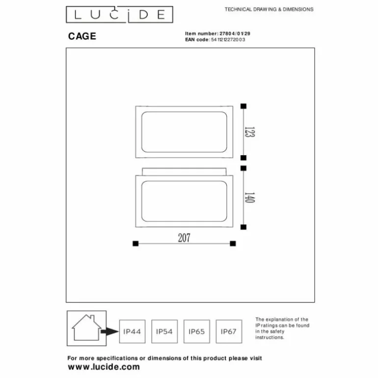 Applique murale d'extérieur Lucide CAGE LED Anthracite, 1 lumière