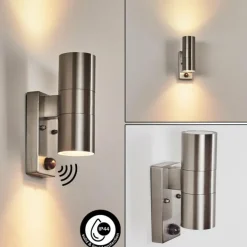 Applique murale d'extérieur Bessiebelle Acier inoxydable, 2 lumières, Détecteur de mouvement