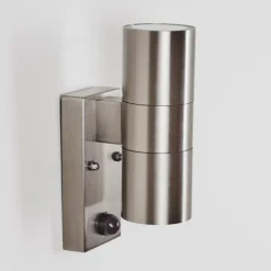 Applique murale d'extérieur Bessiebelle Acier inoxydable, 2 lumières, Détecteur de mouvement